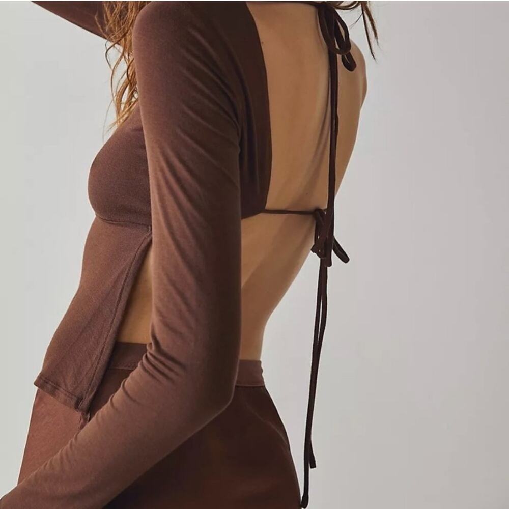 NWOT Free people intimately long sleeve crop open back tie TEAL size L